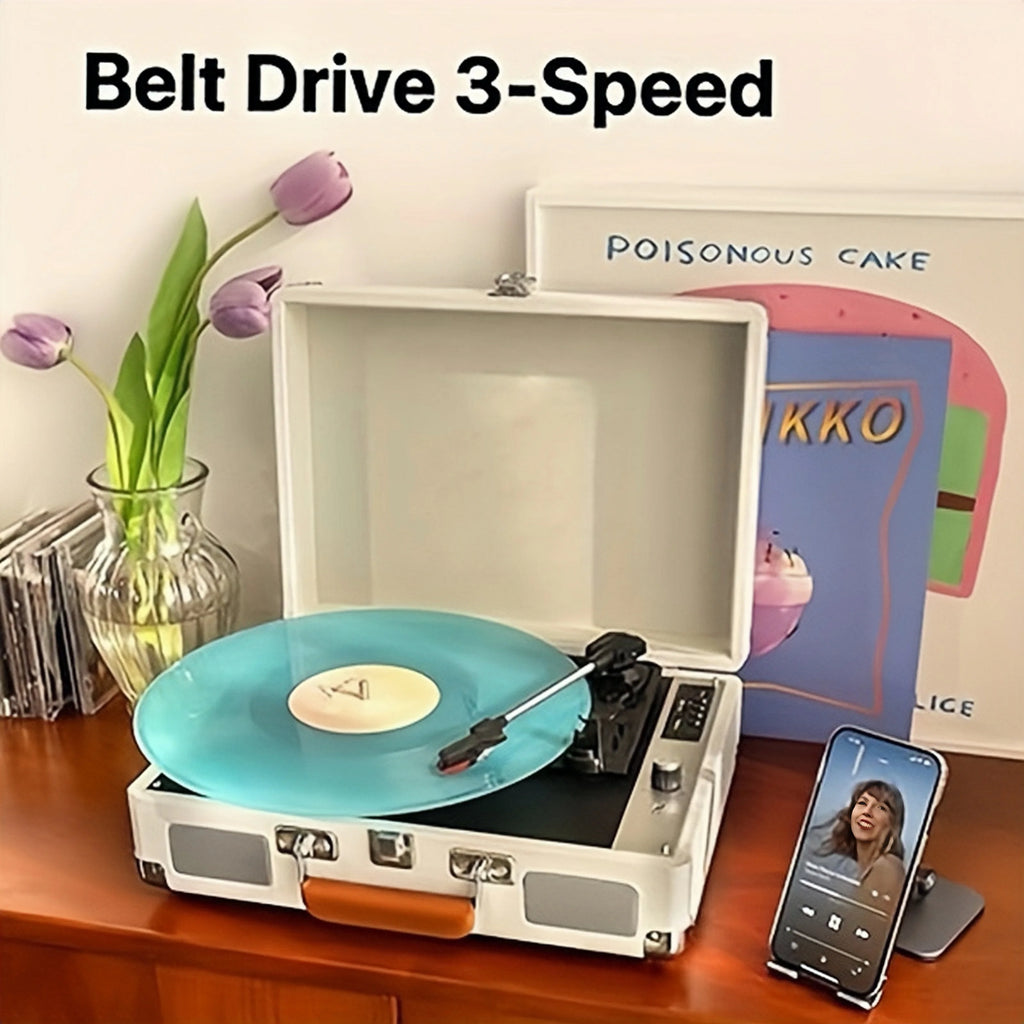 RCA Vinyl Record Player P01，3-Speed Bluetooth Suitcase Portable Belt-Driven Record Player with Built-in Speakers