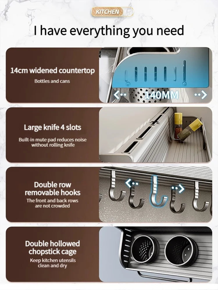 Kitchen Storage Rack Multi Functional Home Wall Mounted Seasoning Chopsticks Knife Holder Complete Collection of Supplies Rack