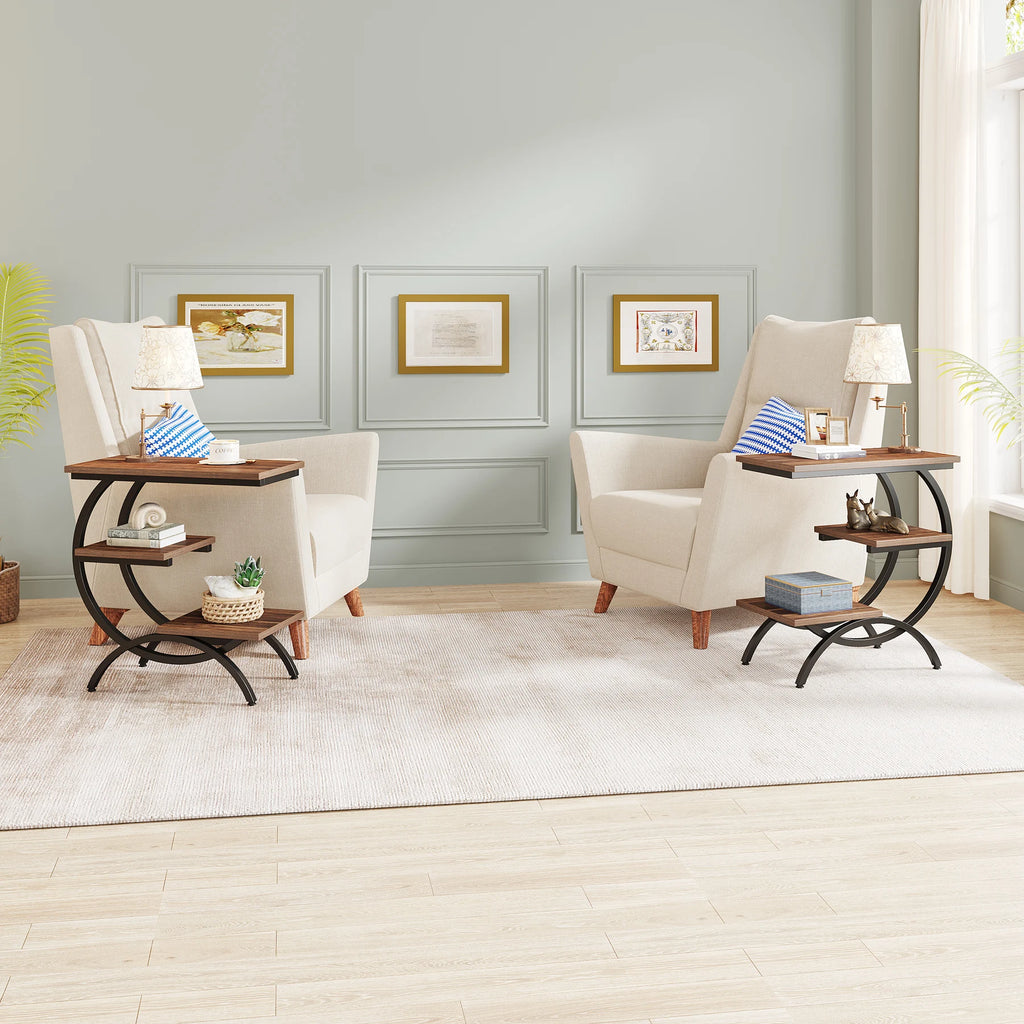 Tribesigns C-Shaped End Table, Industrial 3-Tier Small Table