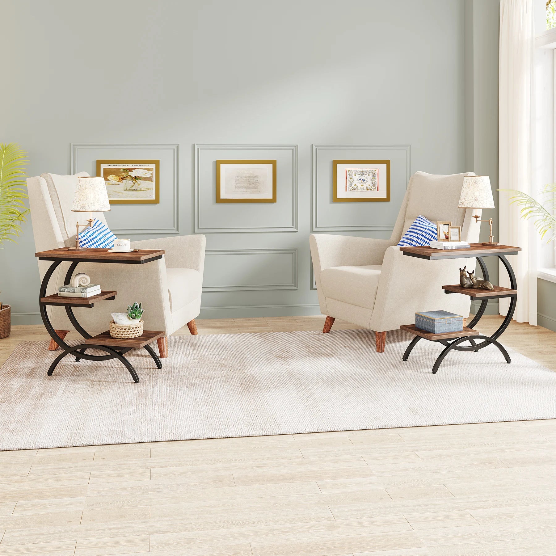 Tribesigns C-Shaped End Table, Industrial 3-Tier Small Table