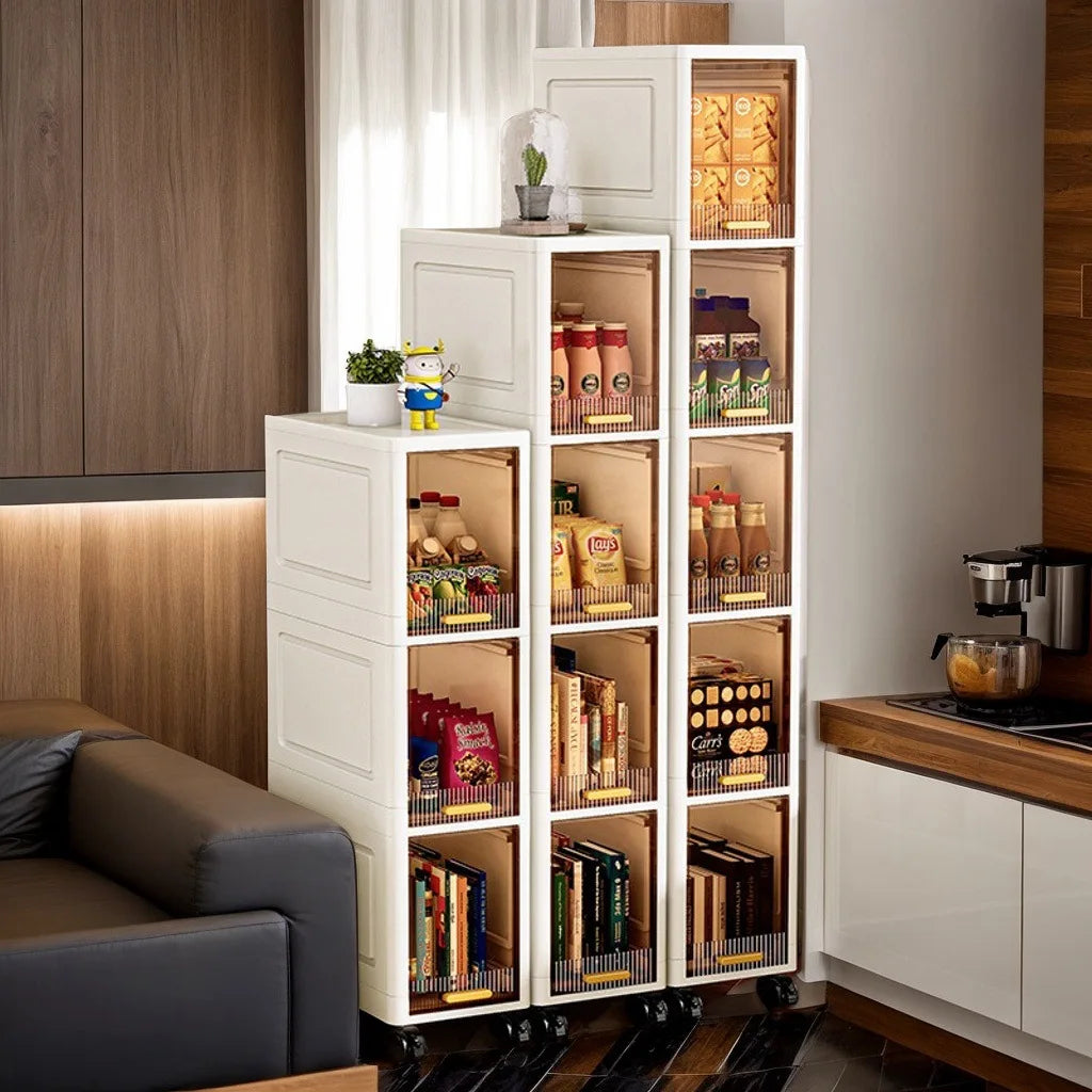 20cm Slim Storage Cabinet, 3/4/5-Tier Narrow Rolling Organizer with Wheels, Space-Saving Shelf White Multi-Purpose Storage
