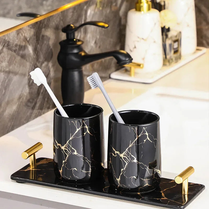Creative Marble Texture Ceramic  Bathroom Accessories Set