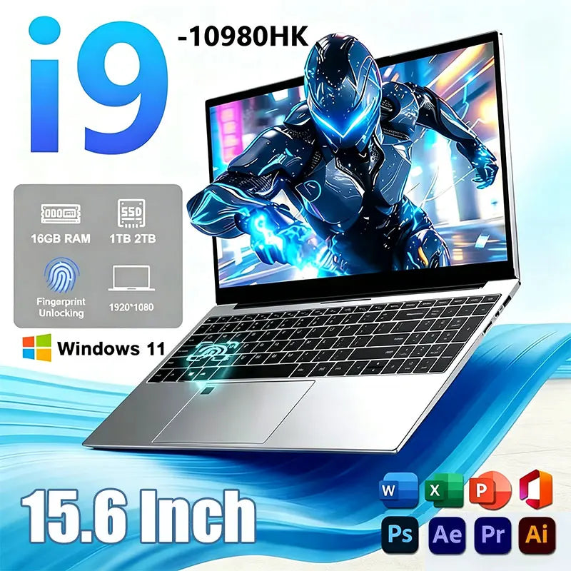 New 15.6" Portable Laptop, Intel Core I9-10980HK 32GB RAM 2TB SSD Windows 11 5000mAh Fingerprint Office Gaming Notebook PC