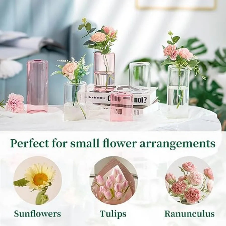Small Glass Bud Vases for Centerpieces 24pcs Clear Blown Single Flower Vases Bulk, Modern Mini Cylinder Vase Set for Wedding An