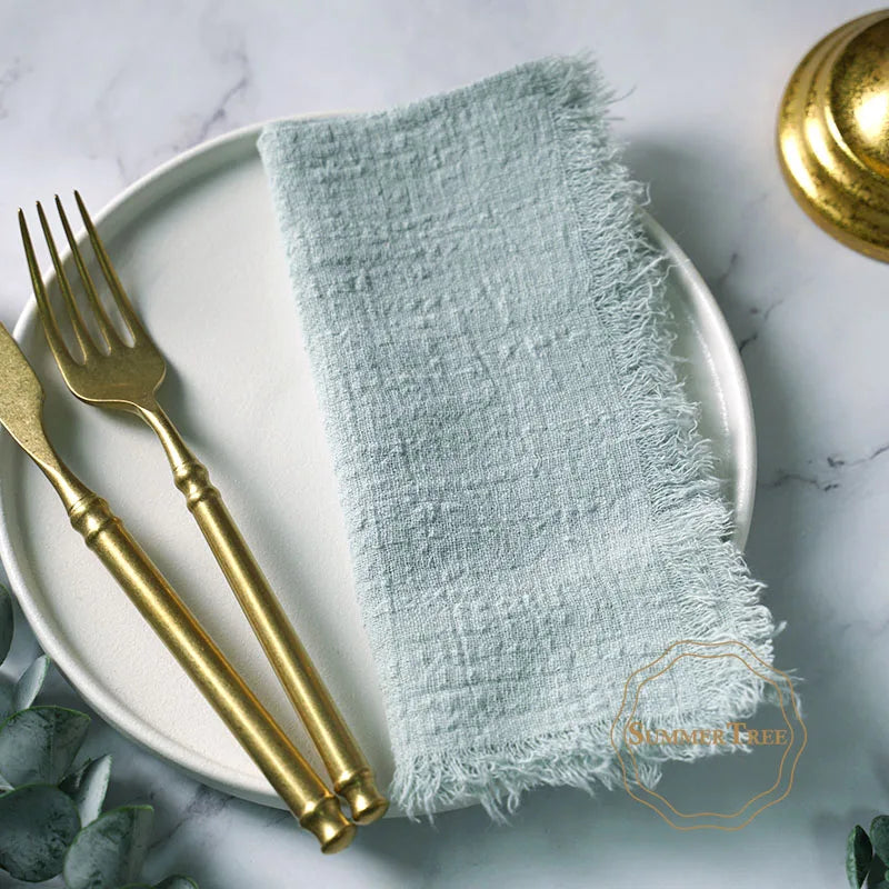 12PCS Napkins 41x41cm Cotton Cloth Gauze Retro Burr Rustic Linen Napkin