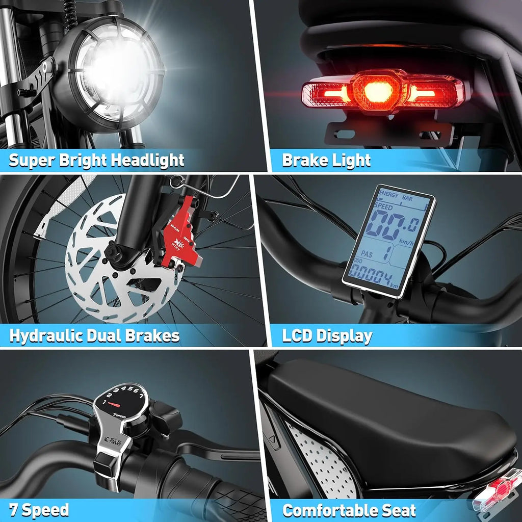 Adult Electric Bike, 1500W-2000W Peak Motor Moped Style E-Bike, 48V15.6Ah-25Ah Removable Battery, 30-90Miles Range,
