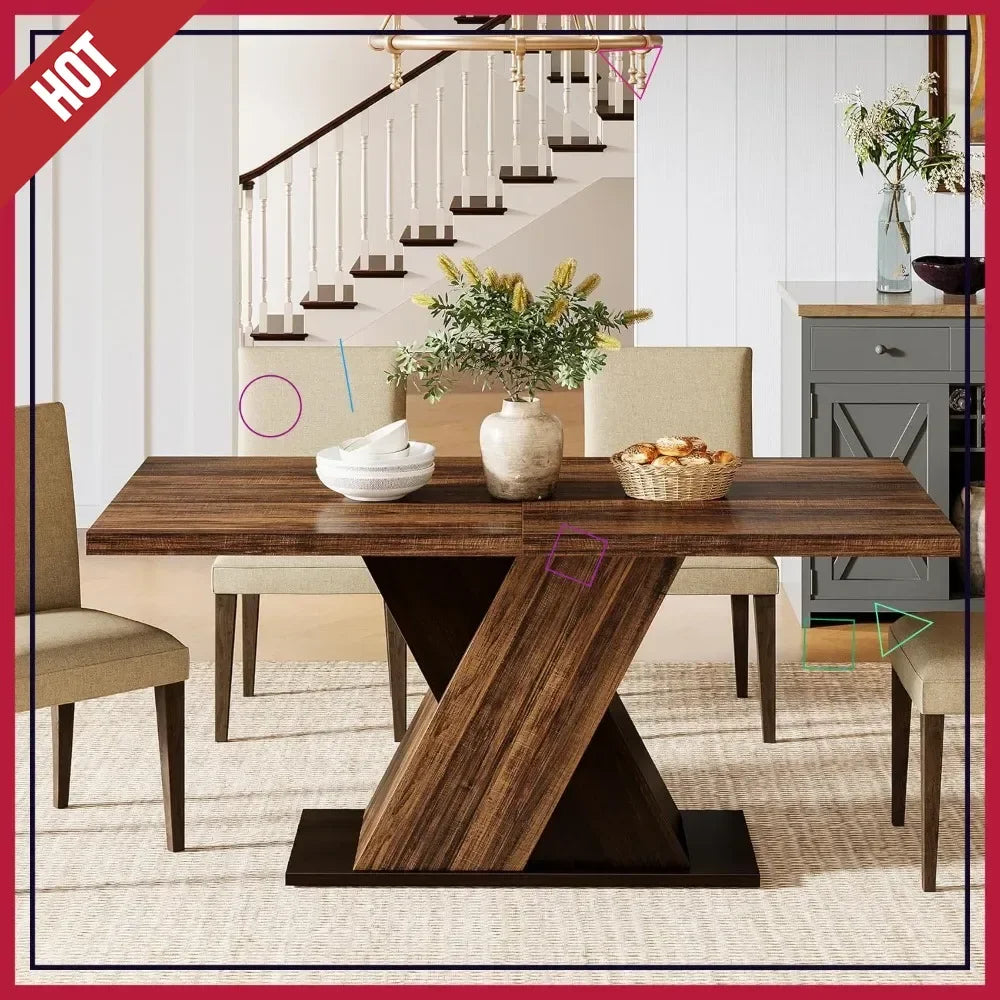 55-Inch Rustic Brown Farmhouse Dining Table for 4,