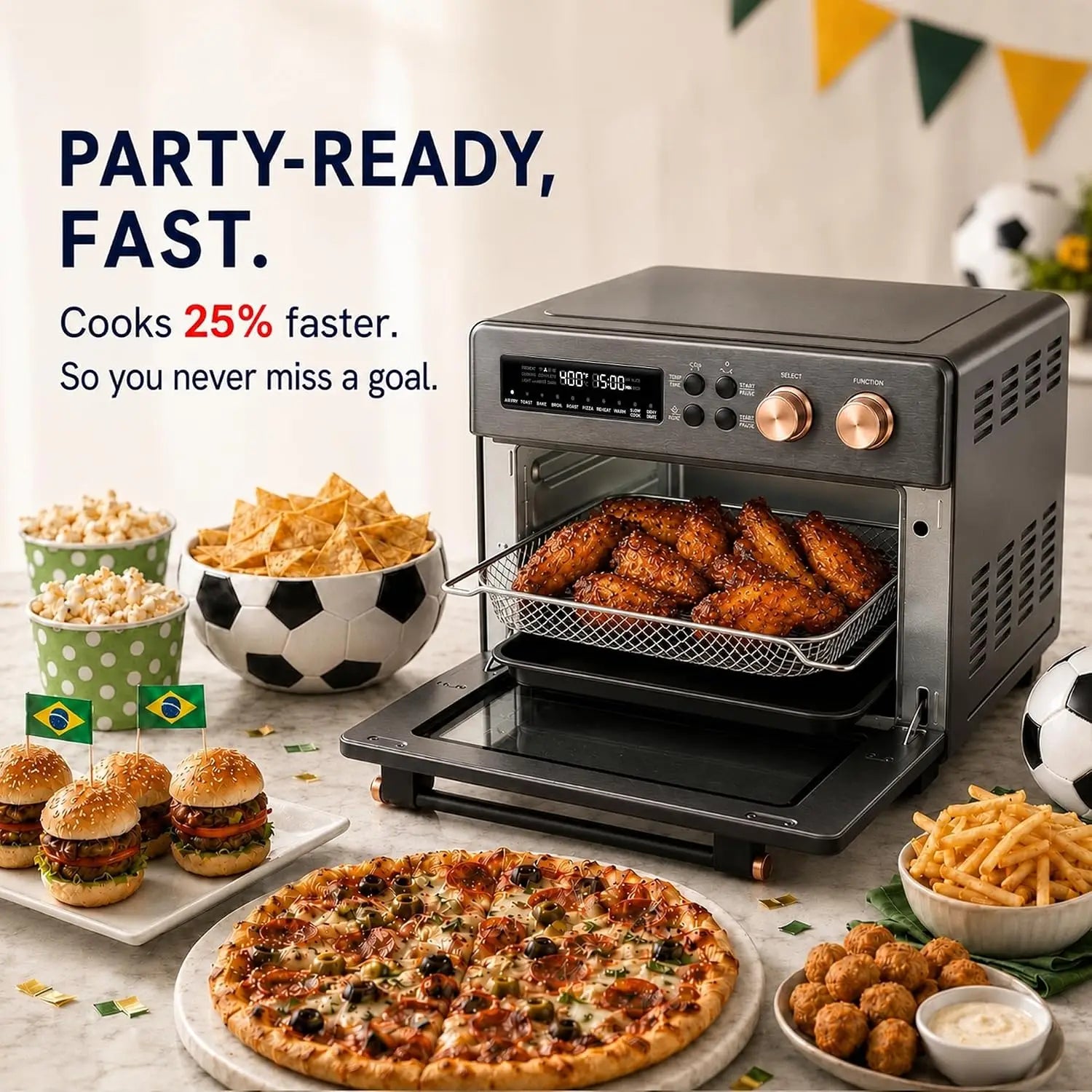 Infrared Heating 26.3 QT Air Fryer Toaster Oven, Large Countertop Convection Oven 10-in-1 Combo,