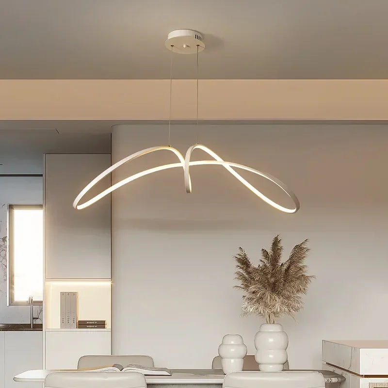 Nordic Butterfly Ribbon Shaped Aluminum Dining Table LED Chandelier Kitchen Living Room Study Suspension Indoor Lighting Fixture