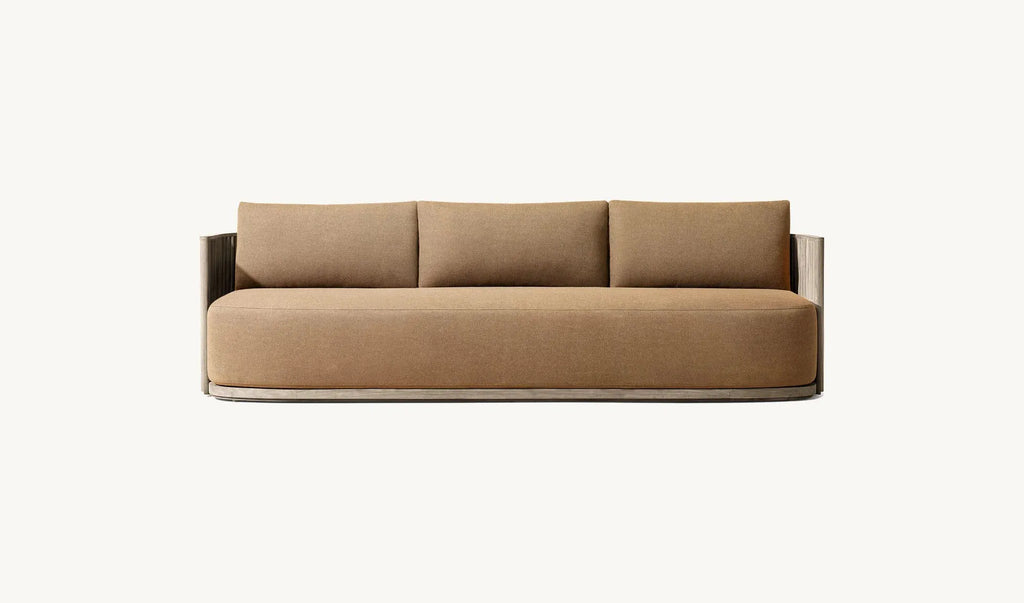 Outdoor patio teak sectional sofa set, Waterproof fabric sofa, table and chair covers, wood frame