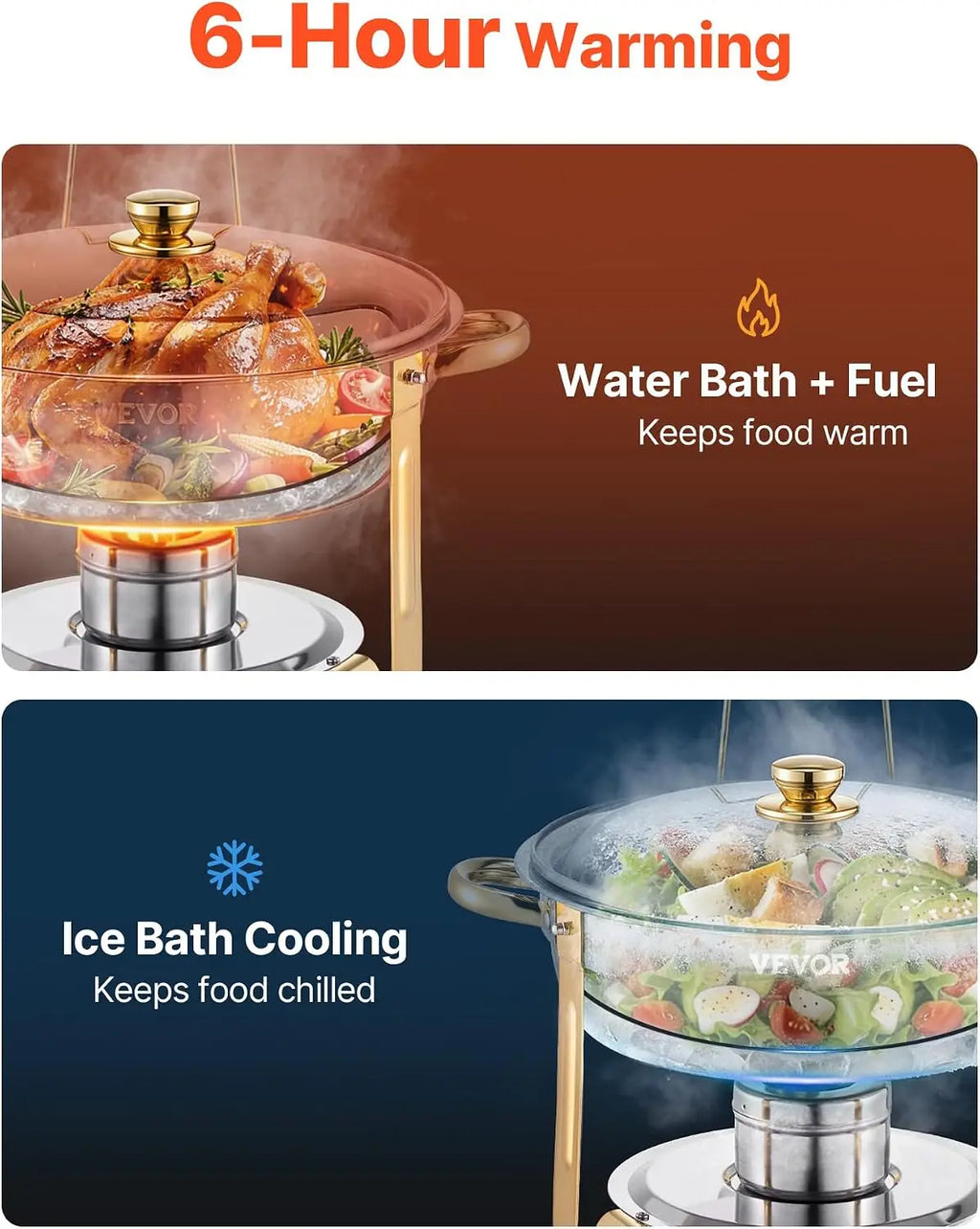 Chafing Dish Buffet Set, 5 Qt 4 Pack, Round Catering Warmer Server with Glass Lid Water Pan, Folding Stand Fuel Holder