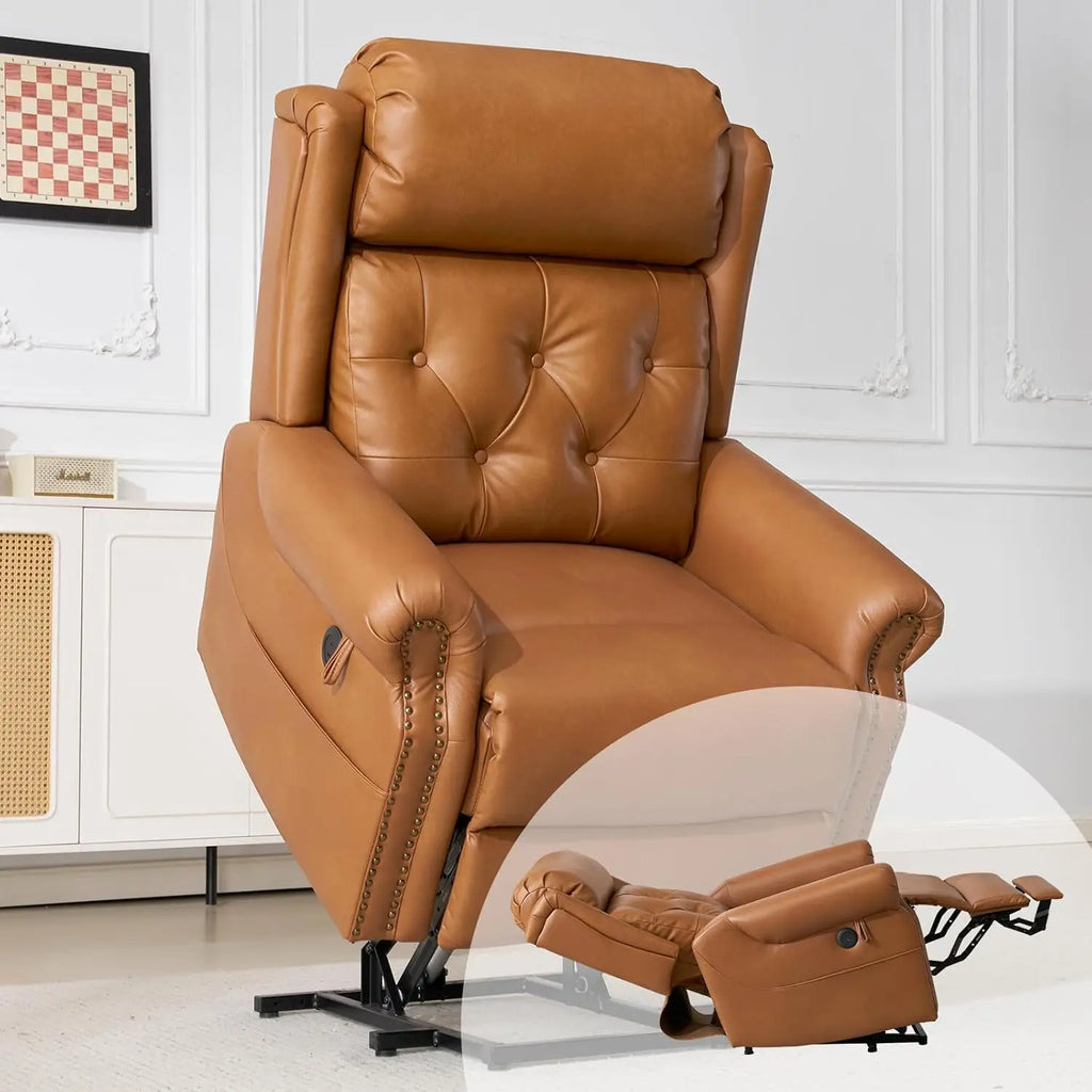 Power Lift Recliner Chair, Lay Flat Massage Heat Adjustable Headrest Extended Footrest USB Ports,