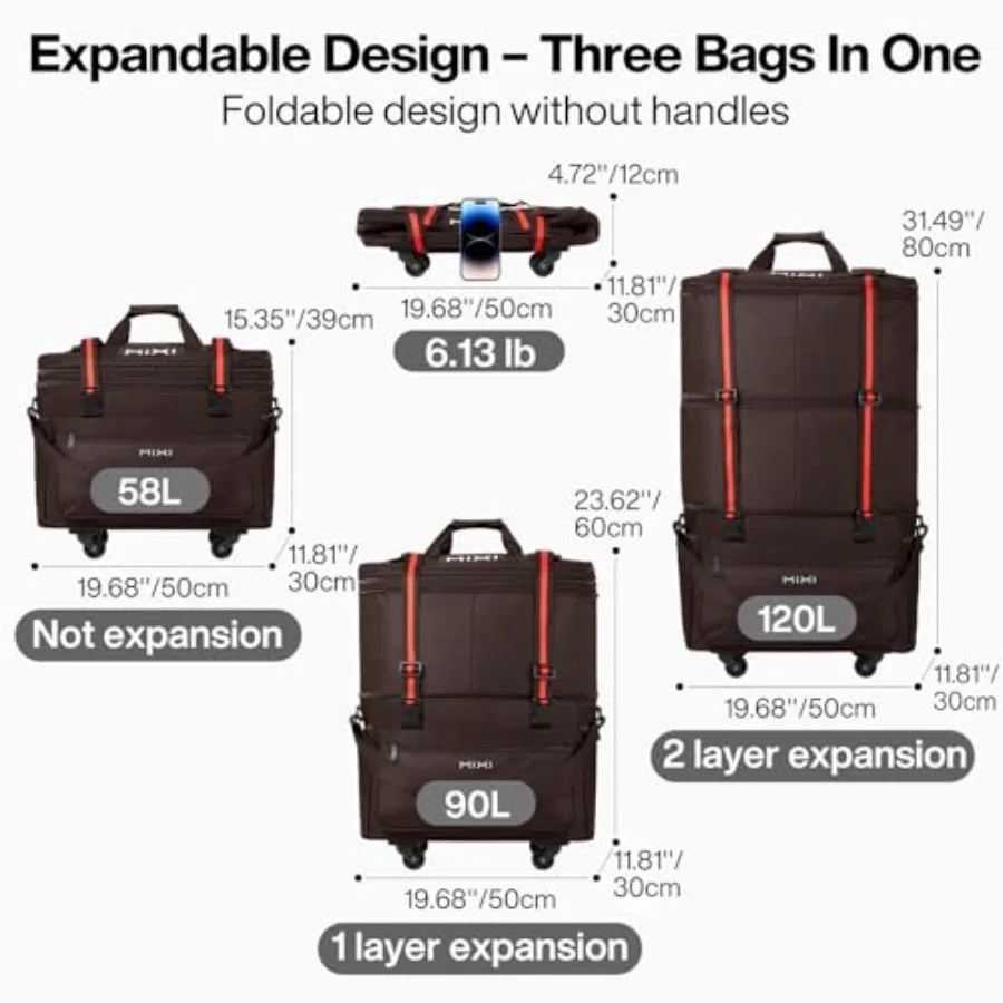 Travel Bag with Wheels Expandable Foldable Luggage Bag Collapsible Rolling Travel Duffel Bags Large Capacity Suitcase for Men W