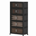 Foldable Storage Cabinets with Wheels, Stackable Plastic Storage Organizers with Transparent Flap Doors,