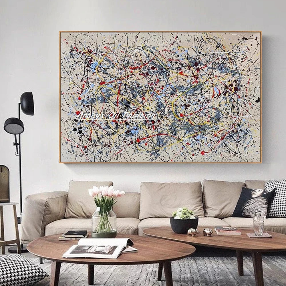 Arthyx,Hand Painted Copy Jackson Pollock Style Oil Painting on Canvas