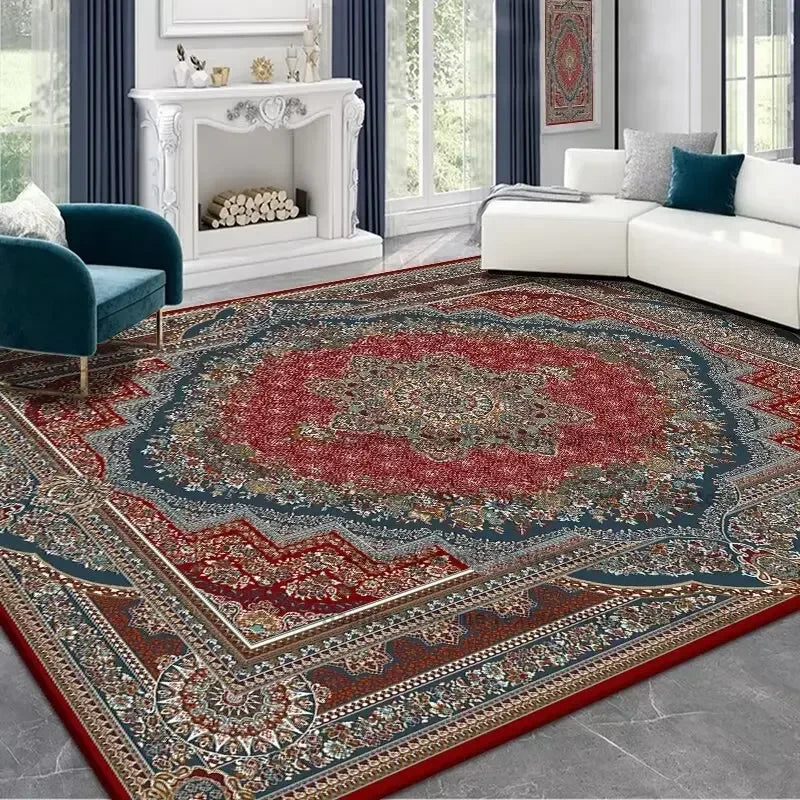 Persian Deluxe Ethnic Style Carpet for Living Room Blue Home Decor Bedroom Tea Table Rug Washable Short Plush Lounge Floor Mats