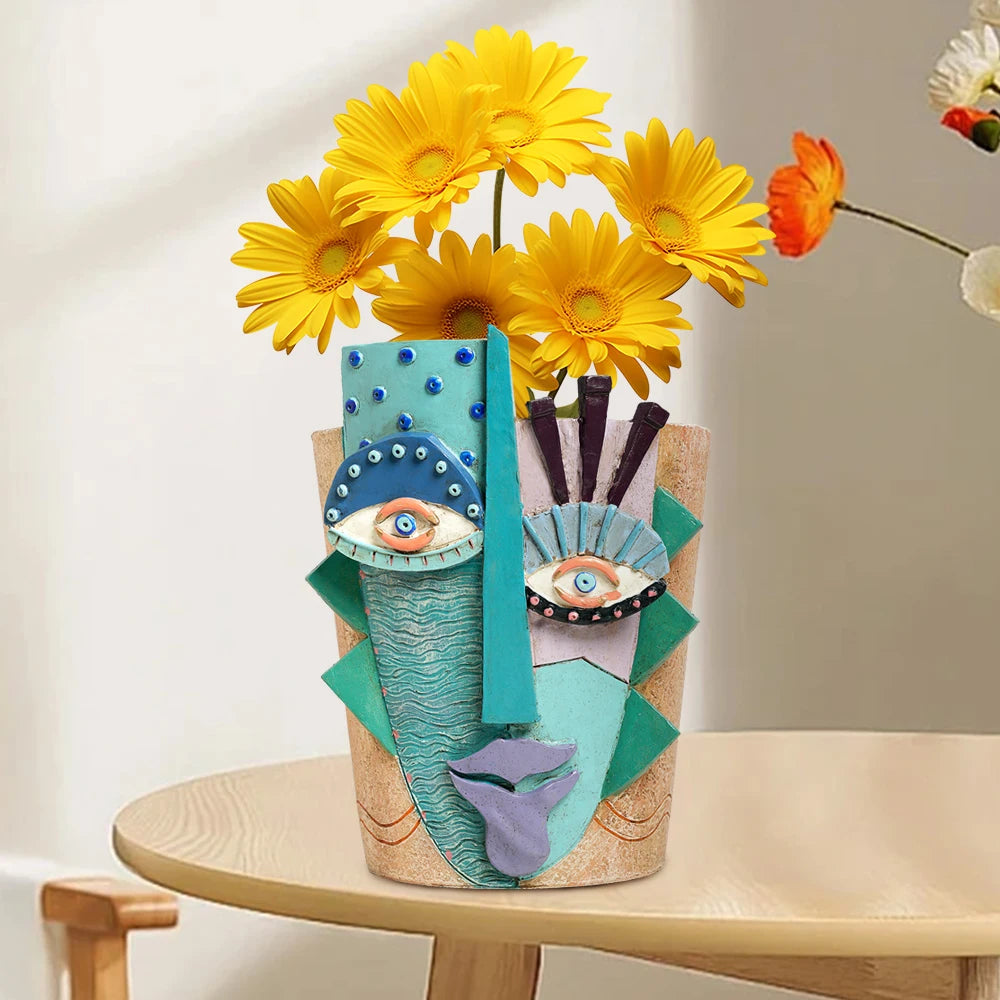 Colorful Abstract Face Flower Pot Planter for Indoor Outdoor Plants