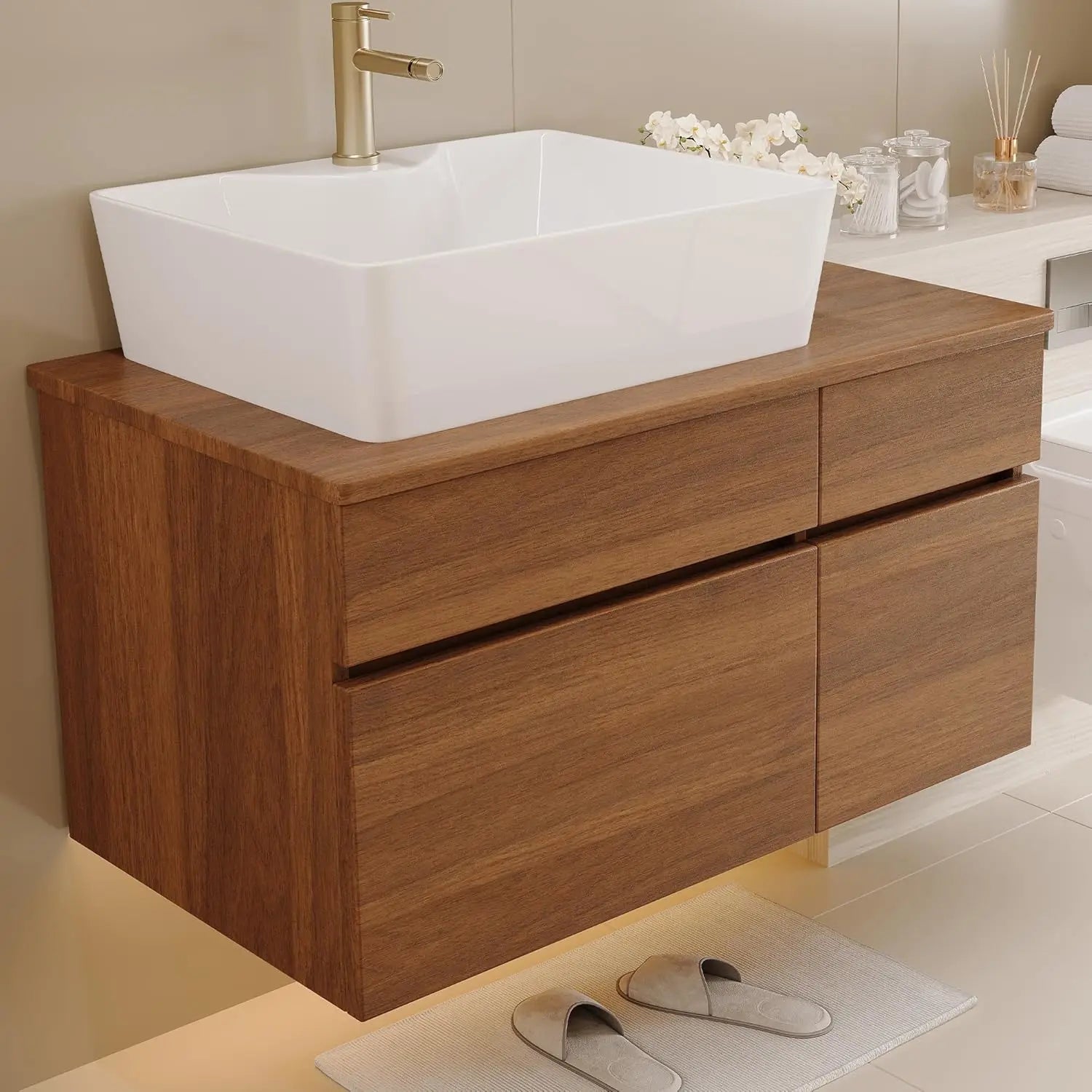 36 inch Bathroom Vanity with Sink and Countertop, Modern Freestanding Bathroom Vanity Cabinet with Oval Ceramic Vessel, Custom