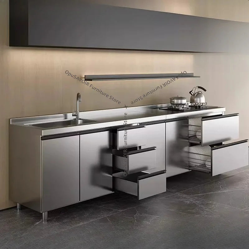 304 Stainless Steel Cabinet Kitchen Wall Cabinet Multifunctional Combination Dish Cabinet, Integrated Stove and Sink Base JT40