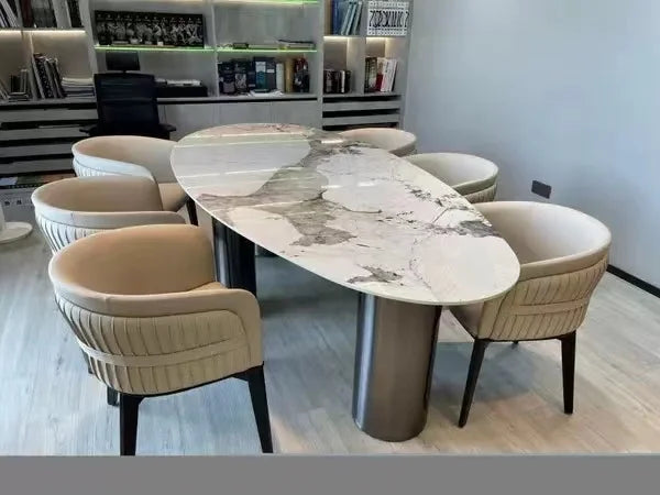 Any Size Custom Italian Marble Dining Table Natural Stone Luxury Dining Set Villa Mansion Penthouse Kitchen Home Furniture Decor