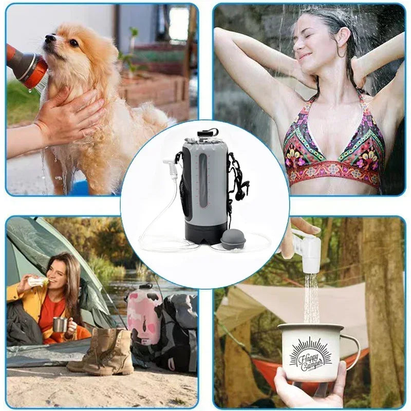 Portable Camping Shower Bag 12L Large Capacity Foldable Solar Heated Outdoor Shower for Hiking Backpacking Travel