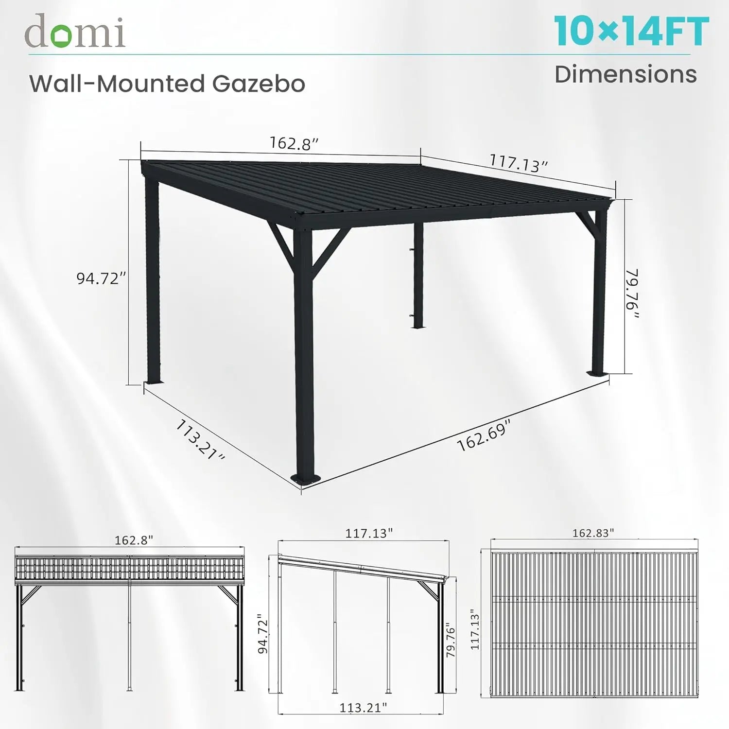 Domi 10' x 14' Lean to Gazebo, Wall Mounted with Built in Drainage System, Galvanized Steel Roof
