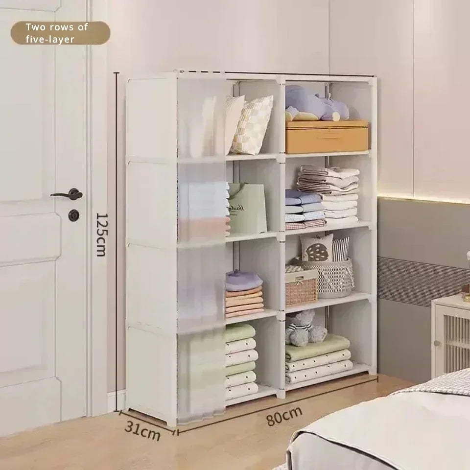 Multi-layer Storage Rack Dustproof Wardrobe Storage Cabinet Multifunctional with Curtains Portable Clothes Organizer Cabinet