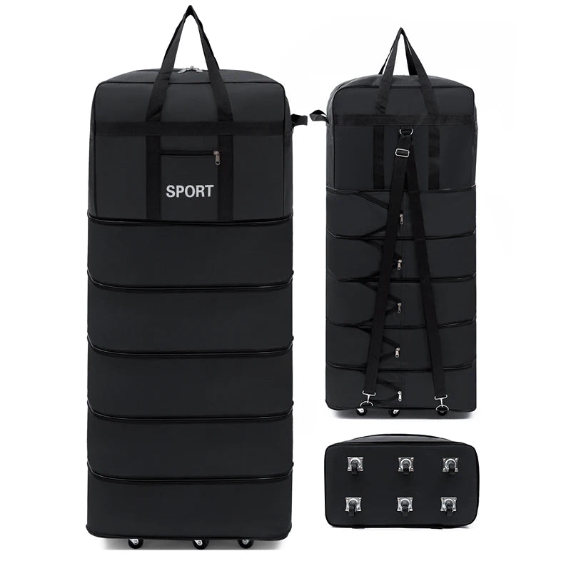 Versatile 5-Layer Folding Travel Bag with Wheels Large Capacity Waterproof Durable Luggage