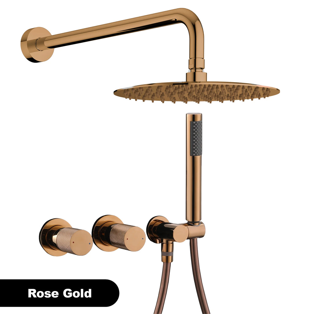 Luxury brass wall mounted shower system, embedded design with dual control hot and cold-water bathroom faucet, 48 variants