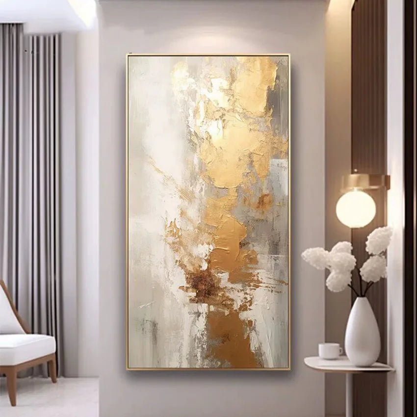 Gold Foil Design Canvas Art, Hand painted Textured Oil Painting