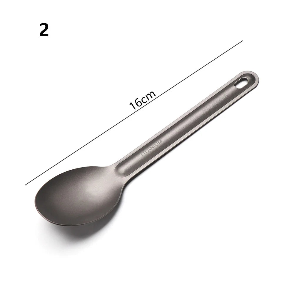 Light Titanium Long Handle Spoons and  Cutlery Fork for Outdoor Camping