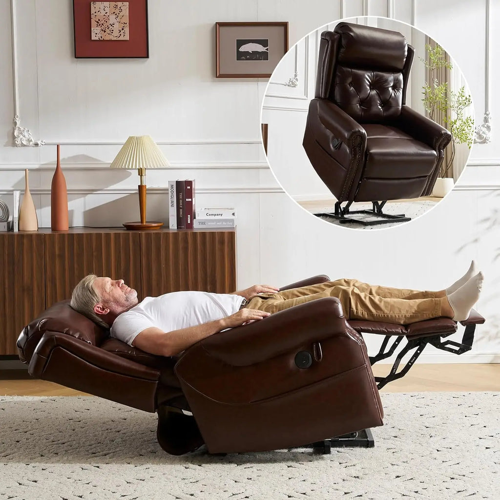 Power Lift Recliner Chair, Lay Flat Massage Heat Adjustable Headrest Extended Footrest USB Ports,