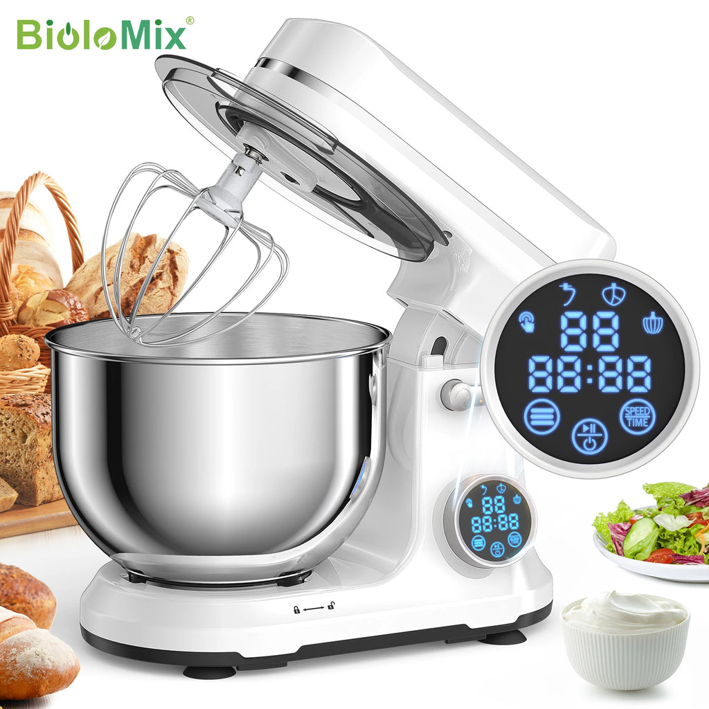 BioloMix Kitchen Food Stand Mixer, 1200W 11-Speeds DC Motor, Digital OLED Screen,