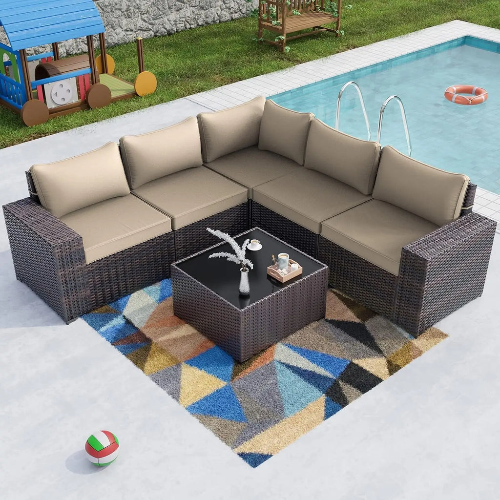 Outdoor Patio PE Wicker Rattan Sectional Sofa Set 6PCS, Customized