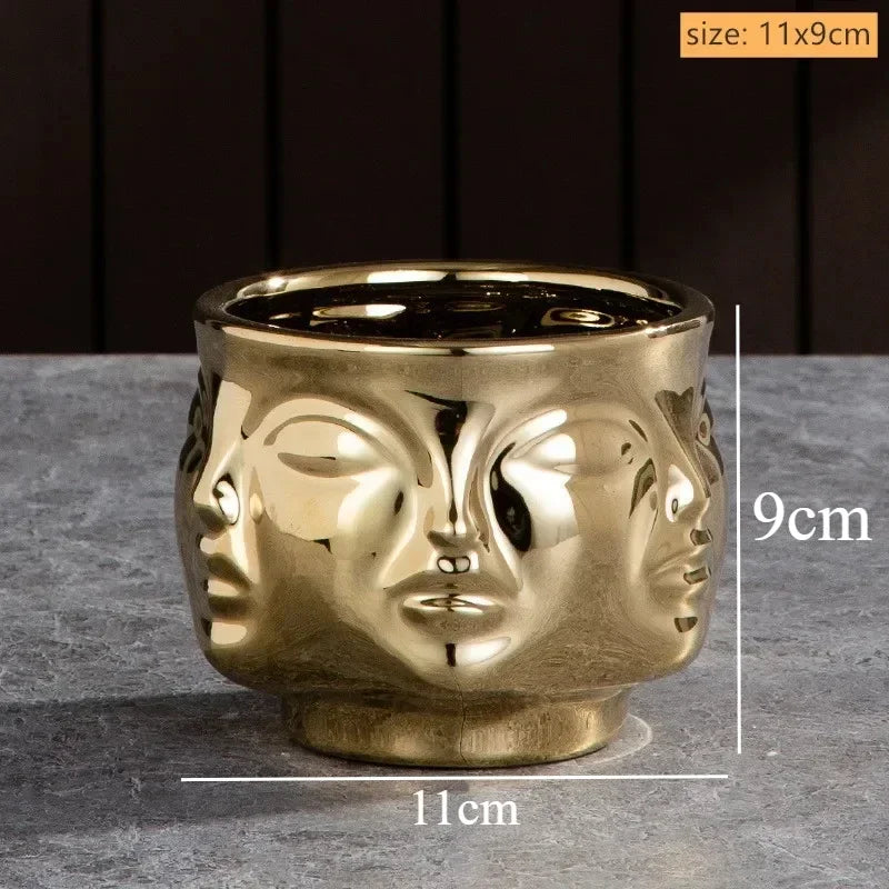 Sculptured Ceramic Human Face Art Vase