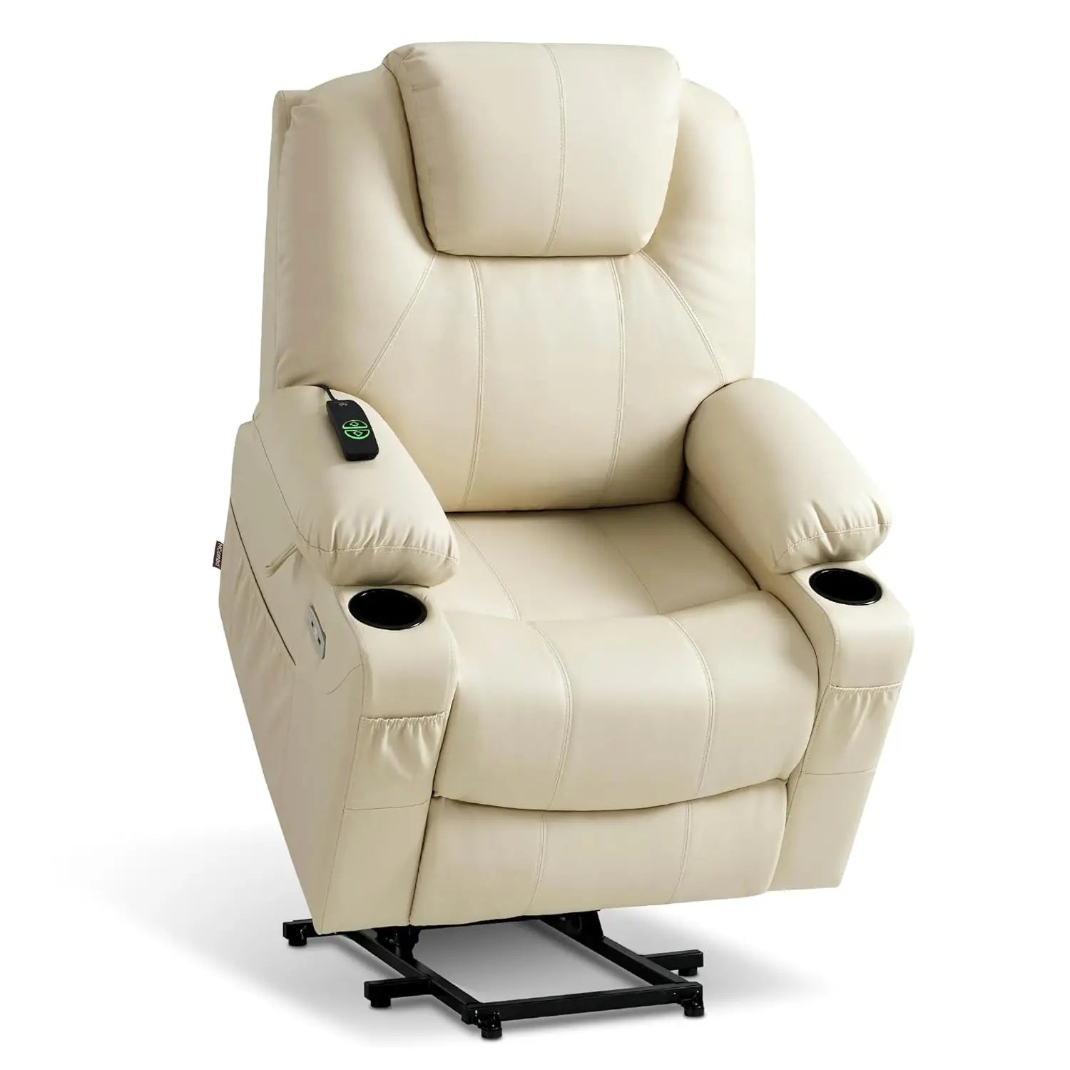 Electric Power Lift Faux Leather Recliner, Massage, Heat, 3 Positions, 2 Pockets, Cup Holder