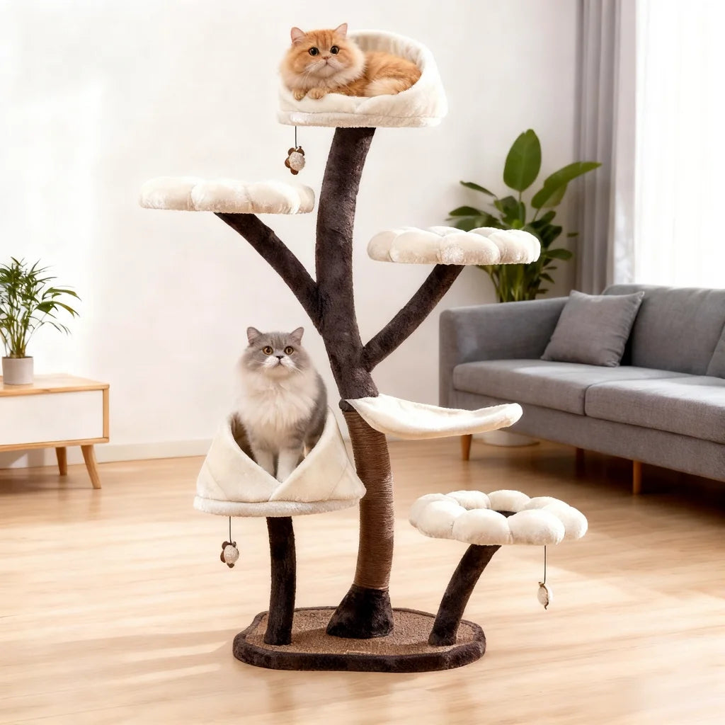 6-Layer 63.8" Cat Tree Condo Stable Structure Comfy Perch Anti-Scratch Activity Tower Playhouse Cave Indoor Climbing Tower