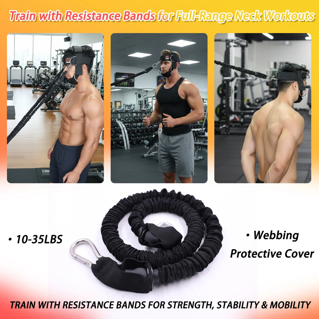 Adjustable Neck Harness for Resistance Bands & Weightlifting Multi-Directional Neck Training,