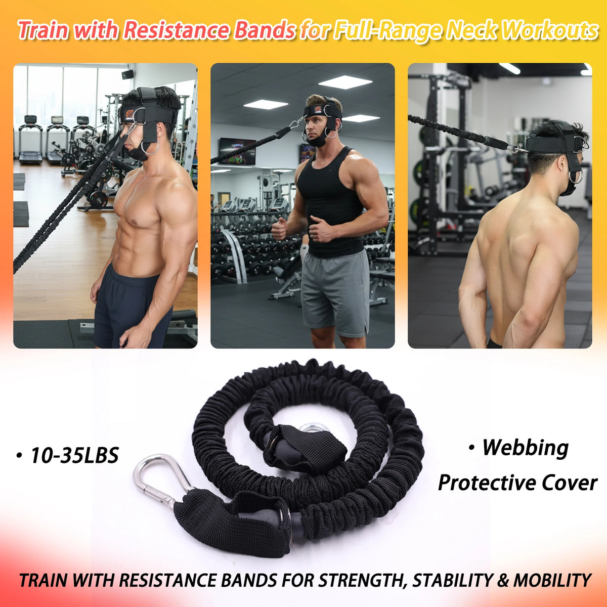 Adjustable Neck Harness for Resistance Bands & Weightlifting Multi-Directional Neck Training,
