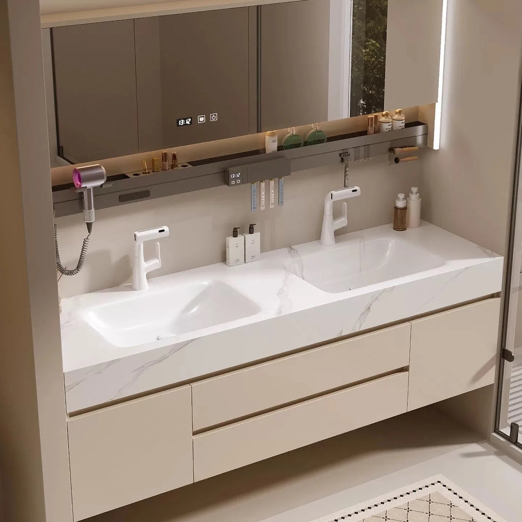 Seamless Integrated Bathroom Vanity with Slab Stone Basin, 2026 New Model