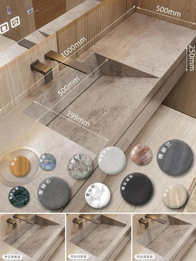 Any Size Custom Luxury Natural Stone Bathroom Vanity Set Integrated Sink Single Double Sink Stain Resistant Waterproof Durable H