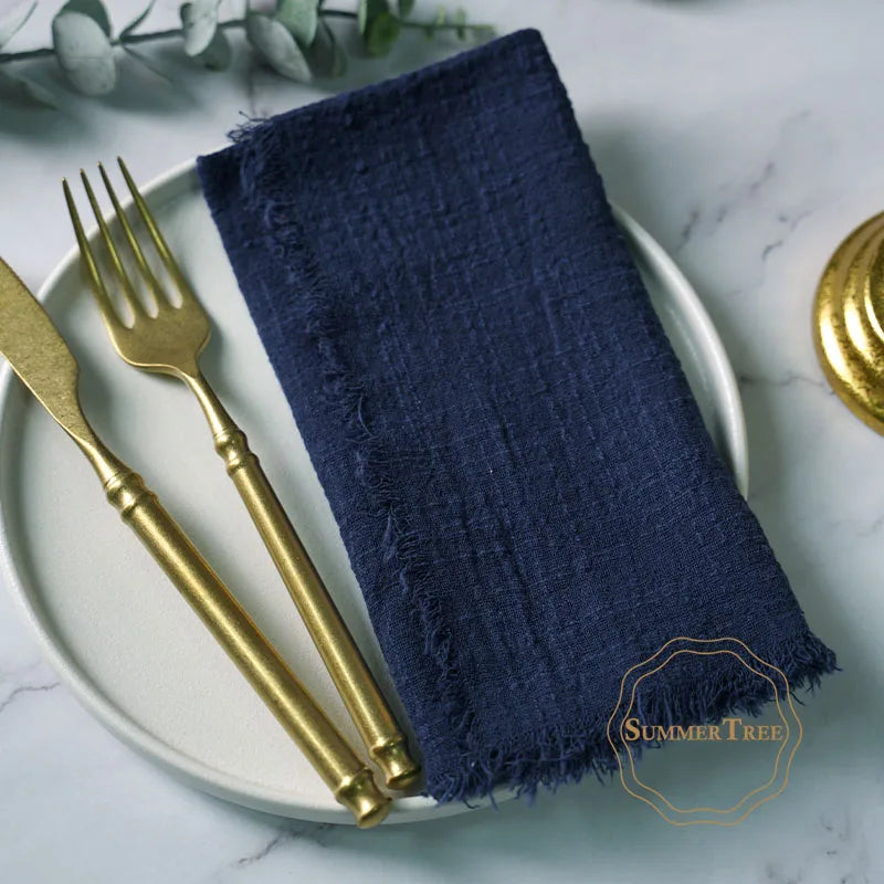 12PCS Napkins 41x41cm Cotton Cloth Gauze Retro Burr Rustic Linen Napkin