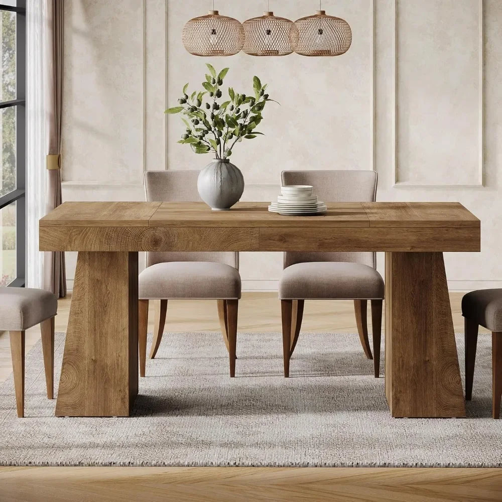 55-Inch Dining Table for 4-6, Rectangular Dining Room Table with Sturdy Legs,
