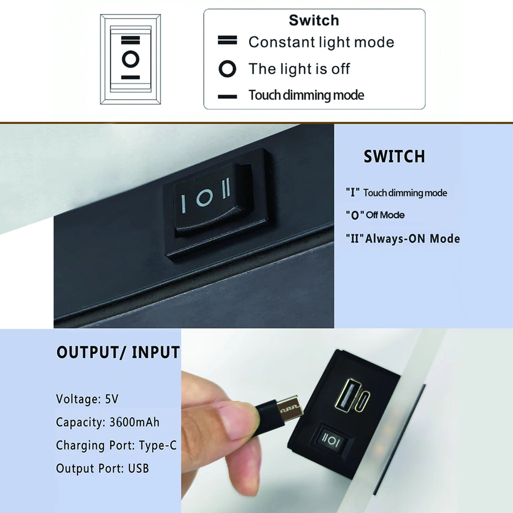 USB Recharge Touch Motion Sensor Switch Indoor Acrylic Night Lights