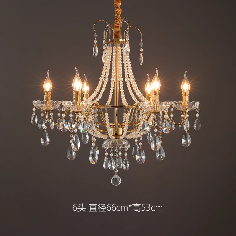 American Crystal Lamp French Retro Style Pearl Chandelier Middle Villa for Living Room Dining Room Bedroom Duplex Chandelier
