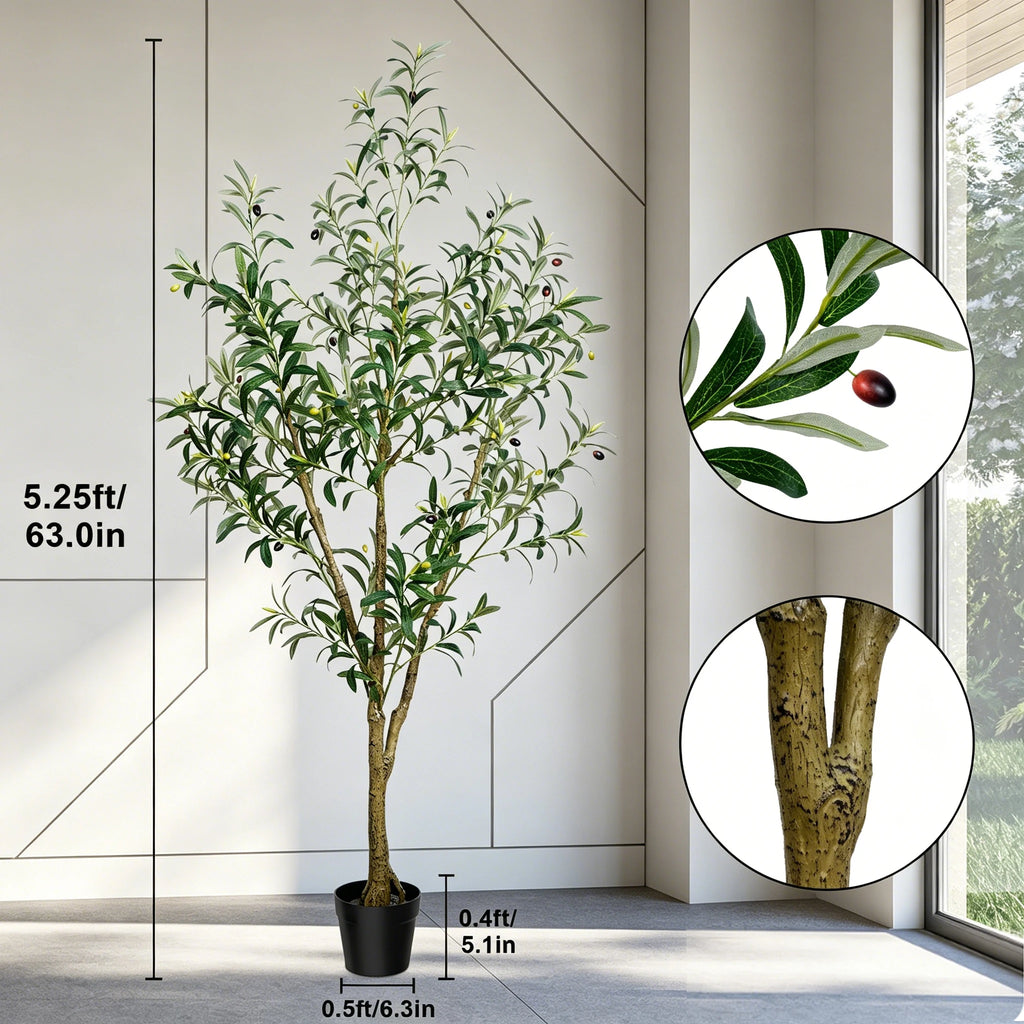 5/6/7/8 Olive Trees Artificial Indoor Faux Olive Tree with Black Pot