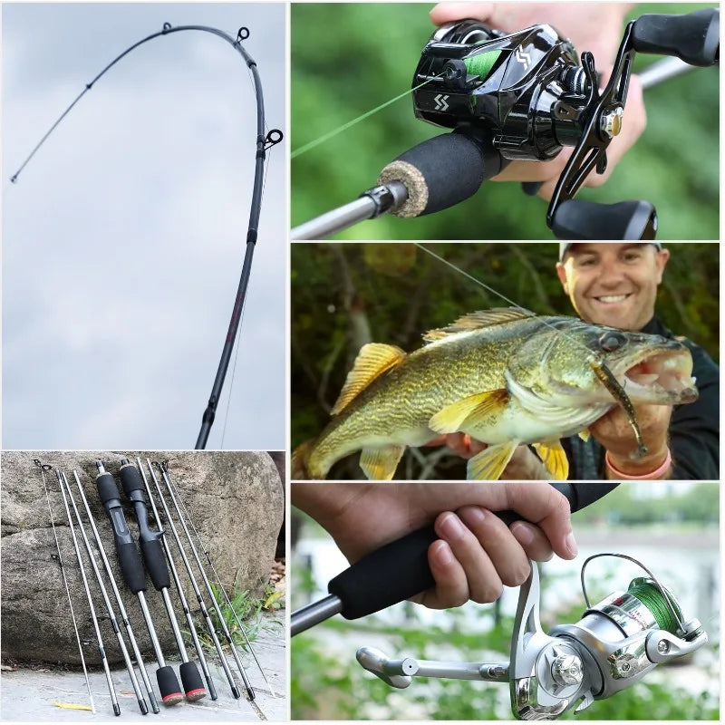 Sougayilang 5 Section Spinning Casting Rods, 1.7m Ultralight Weight Carbon Fiber Fishing Rod