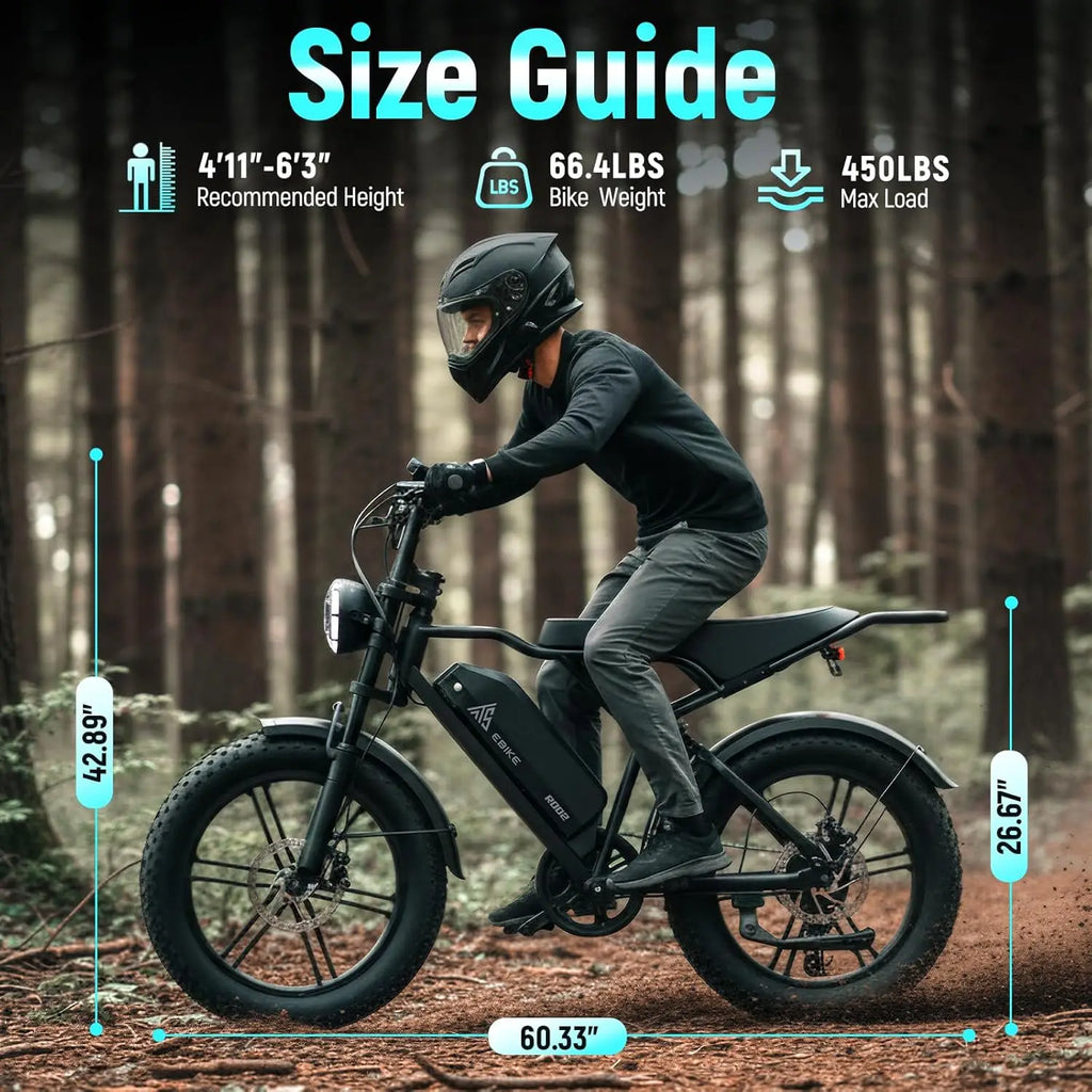 TST Electric Bike for Adults 1500W Peak 20" Fat Tire All-Terrain E-Bike 60 Miles Electric Dirt Bike - 48V 15 AH Battery,