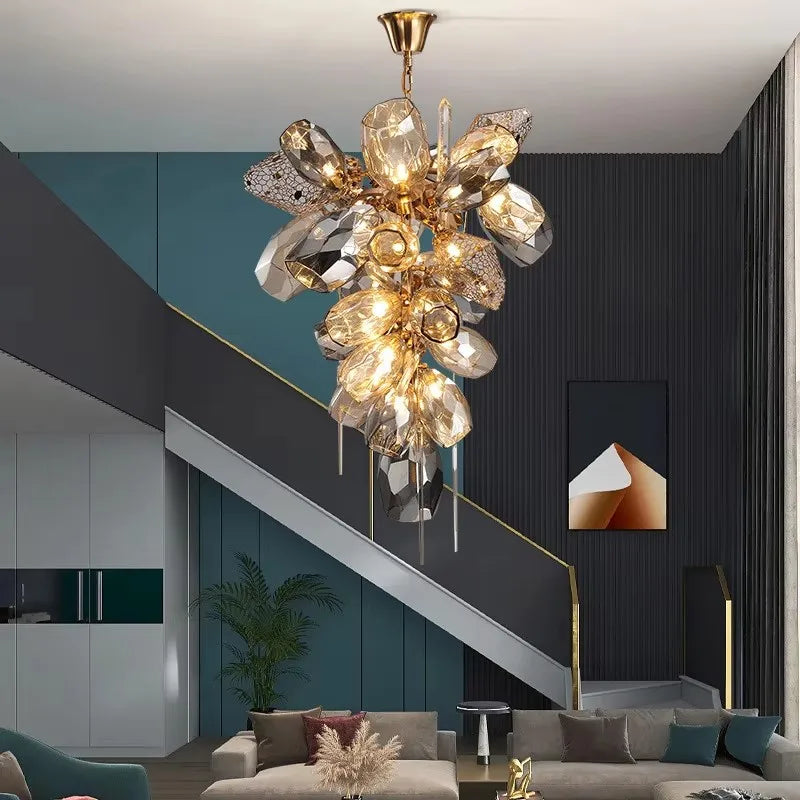 Postmodern Luxury K9 Crystal Chandelier, LED Lighting Cognac Glass Hanging Lights