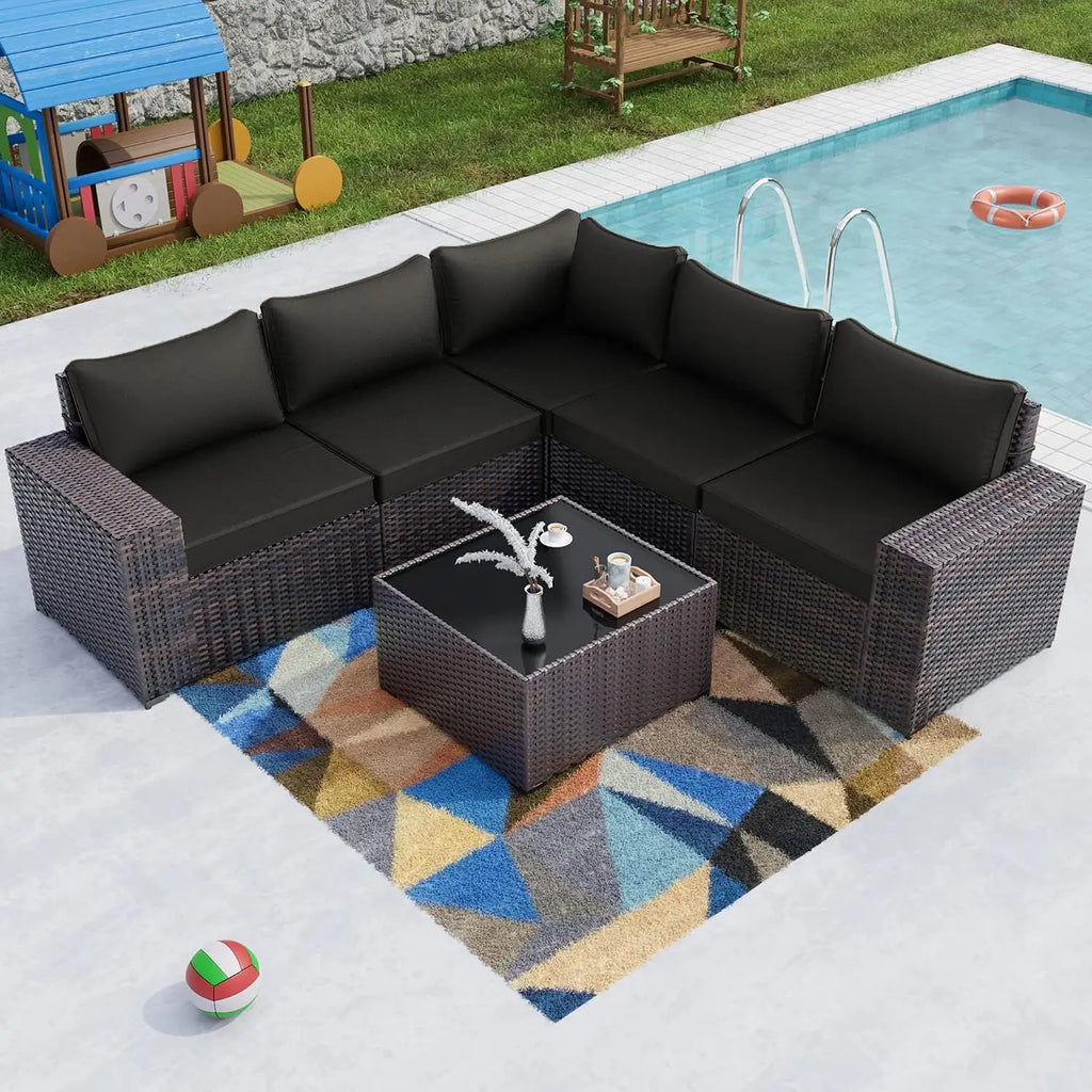 Outdoor Patio PE Wicker Rattan Sectional Sofa Set 6PCS, Customized